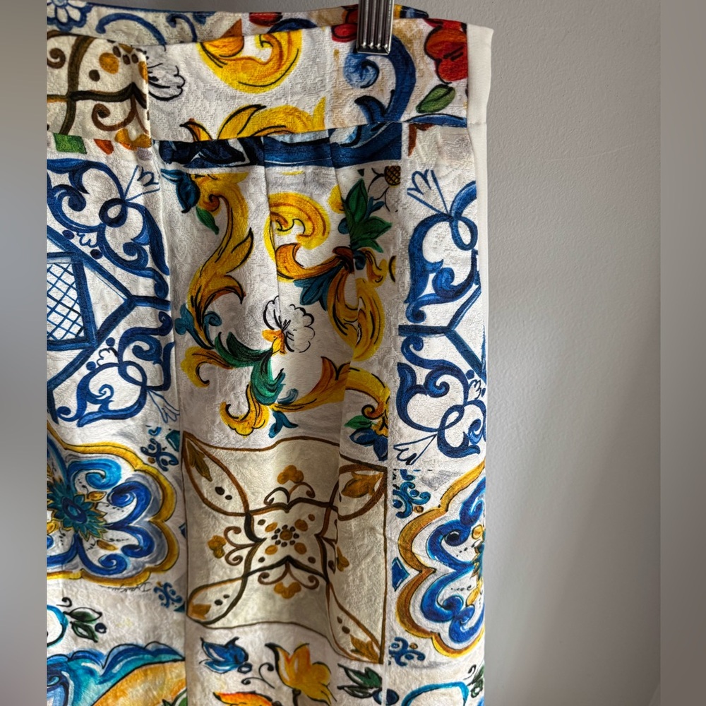 Dolce & Gabbana Majolica Lemon Mediterranean Tile Print Silk Skirt ALTERED SzMED - Picture 7 of 16